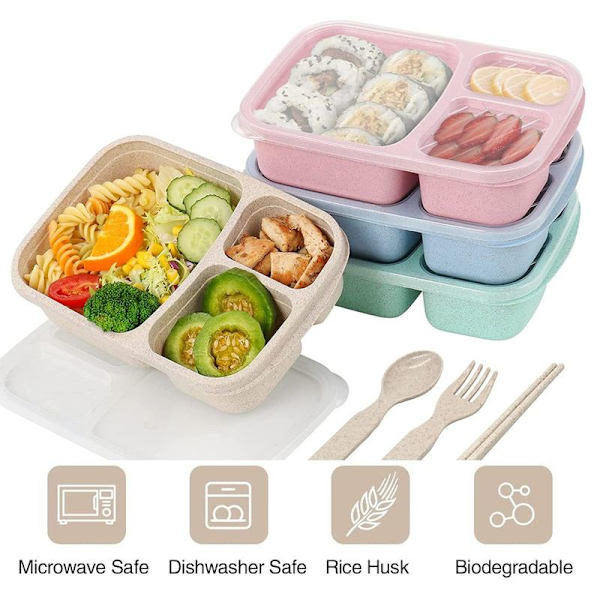 Lunchbox med fack för att förbereda måltider för barn, plast, blå