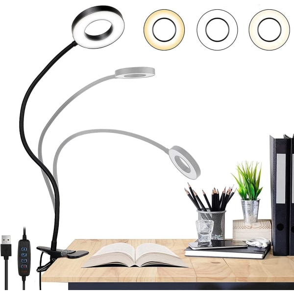 48 LED USB-klemmelampe, 3 tilstande/10 justerbar lysstyrke, justerbar læselampe, boglampe til læsning og arbejde