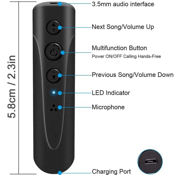 Bluetooth-mottaker, mini Bluetooth 3.5mm AUX-adapter håndfrisett KLB