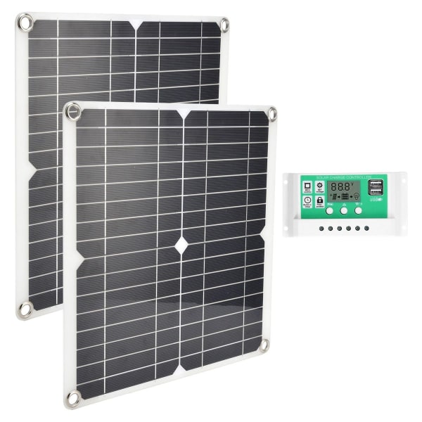 2stk 15W Solcellepanel 30A Solar Charge Controller Kabelsett KLB