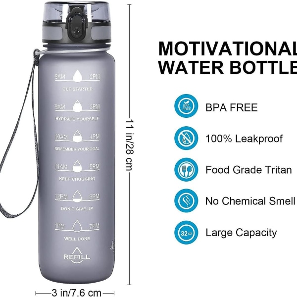 1 litran vesipullo ajastuksella, BPA-vapaa suodattimella ja Cl KLB
