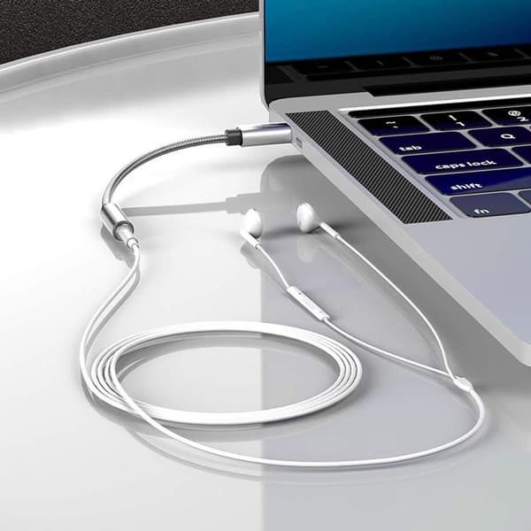 USB C till 3,5 mm ljudadapter flätad typ C hane till hörlurar grå
