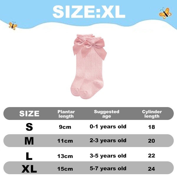 6 dubbla rosa babystrumpor med rosett höst/vinter 15-17cm KLB