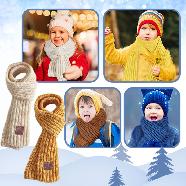 2 Pack Kids Warm Knitted Scarves Winter Neck Warmer Beige + Yellow Soft