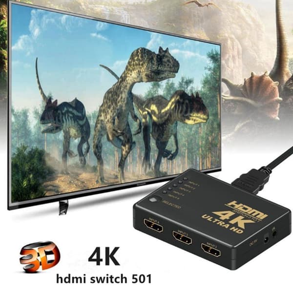 HDMI-switch 4k, smart 5-port HDMI-switcher splitter understøttet