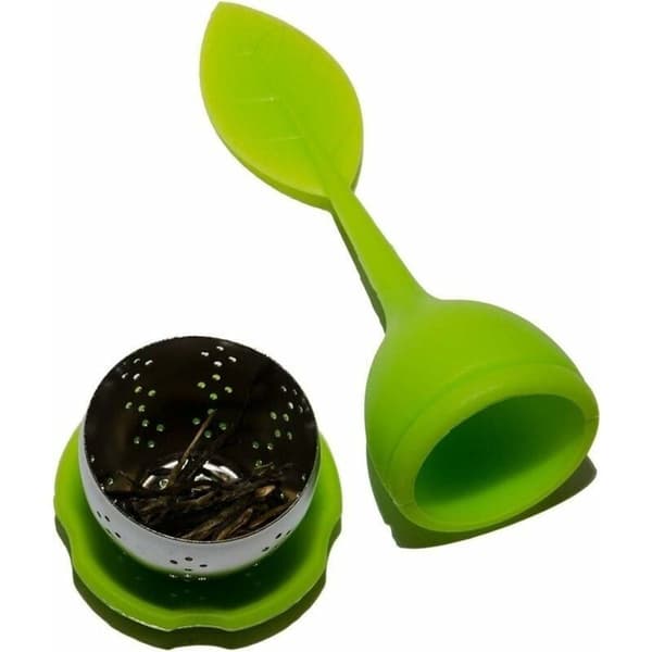 Rustfrit te-infuser med silikonesigte, grønt blad, 4 stk.