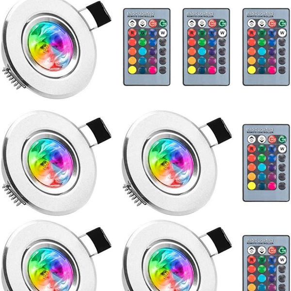 LED-downlight 5 st RGB flerfärgade ljuskällor med fjärrkontroll 220V 16 färger