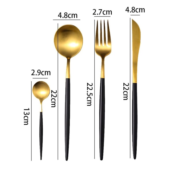Guld Bestiksæt Mat Bestiksæt 304 Rustfrit Stål Flat Sort Guld
