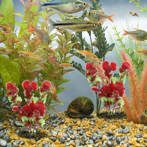 10 stk. Kunstige planter av plast, lange, røde KLB for akvarium