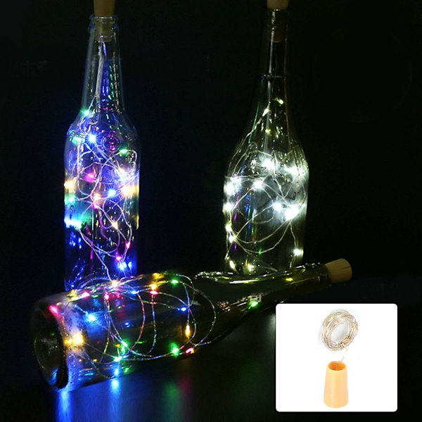 2 st korkformade ljusslingor, fe-vinflaska LED-lampa batteri KLB
