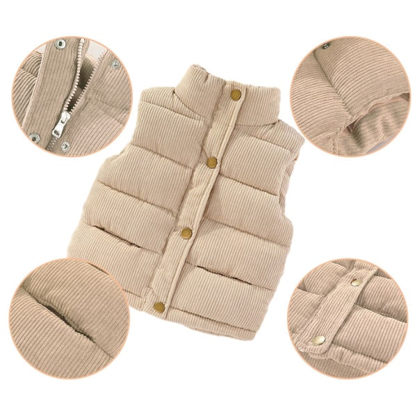 Varm puffer vest med hette for jenter og gutter yttertøy med beige KLB