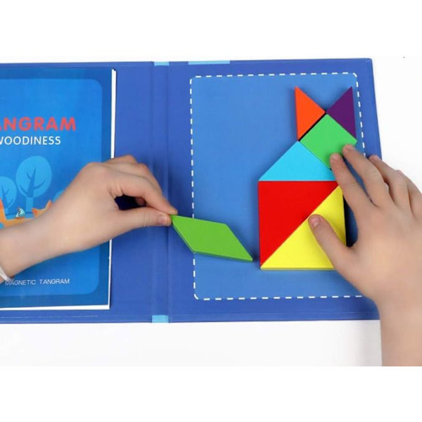 Tangram Magnetisk Puslespilbog, Børnepuslespil Geometriske Blokke Massivt Træ