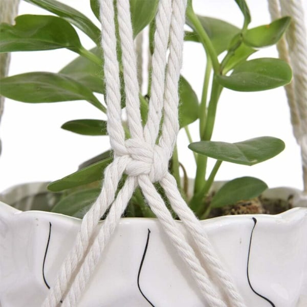 Macrame Hängande Korgar Set om 4 Bomullsrep Väggdekor Blomkruka Hängande Korg med Pärlor Boho Inomhus Utomhus Balkong Hängande Korg KLB
