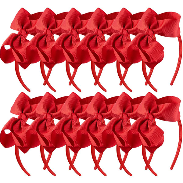 12 delar Röd rosett pannband för flickor hårband med rosett band Rosett pannband för hår Boutique Röda pannband