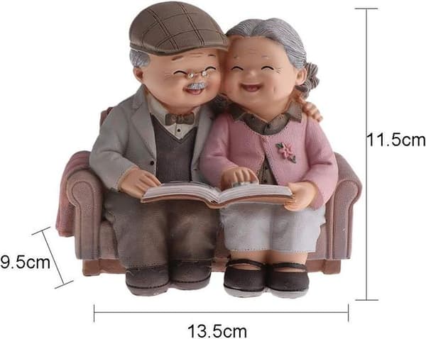 Søte eldre parfigurer borddekorasjon, gaveidé til bestefar/bestemor,
