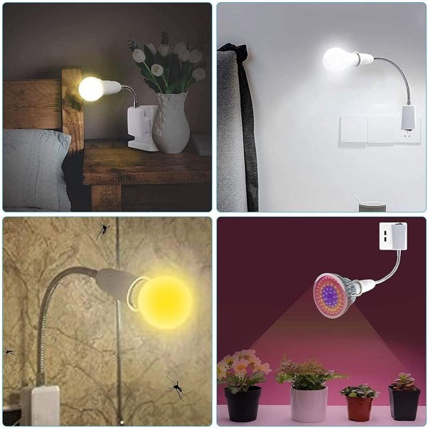 E27-lampeholder med bryter (EU-plugg), leselampe med fleksibel hals,
