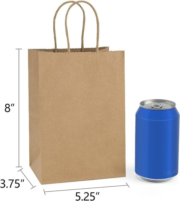 Små presentpåsar, kraftpapperspåsar, handtag, bruna presentpåsar
