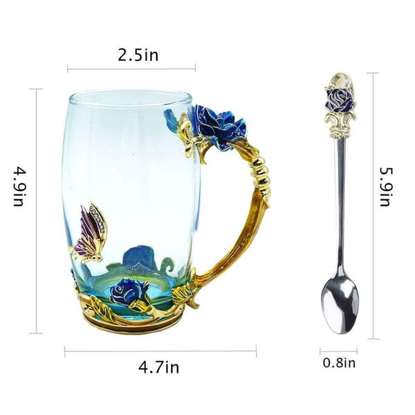 Kaffe Te Kopp Krus 3D Rose Butterfly Glass Kopper Bryllupsgave KLB