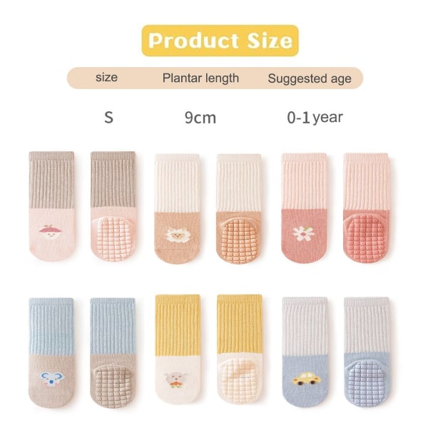 6 Par Babystrumpor med Halkskydd, Småbarnsstrumpor med Handtag Kids Cr S KLB