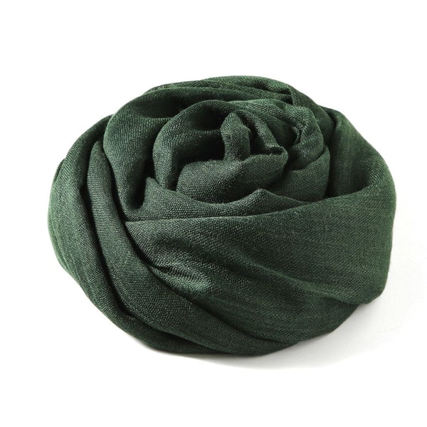 Tørklæde af bomuldshør, bred viklekappe i hør, almindeligt tørklæde, mørkegrøn