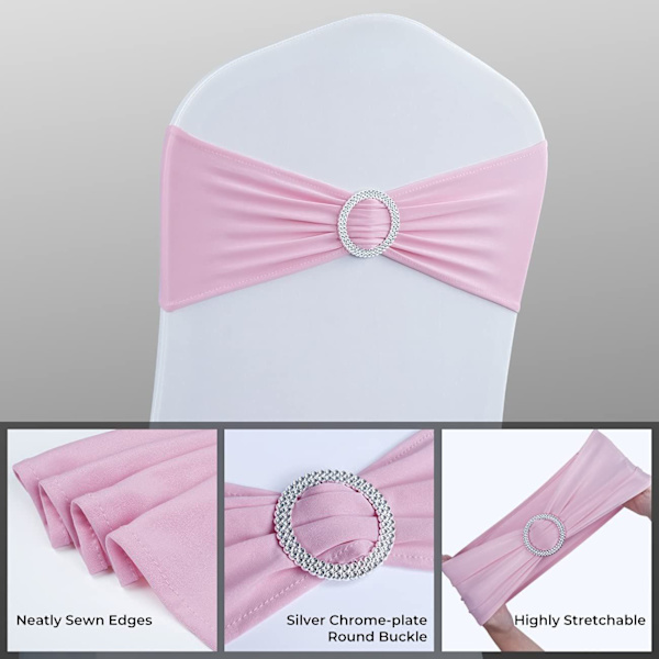 50 stk. Premium Udvidelige Stolesløjfer med Skyde Spænde, Universelle Elastiske Stoleslips til Bryllup, Ceremoni, Reception, Banket, Dekoration (Pink)