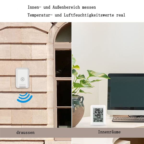 Indendørs termometer, hygrometer termometer med udendørs sensor, stue termometer, KLB
