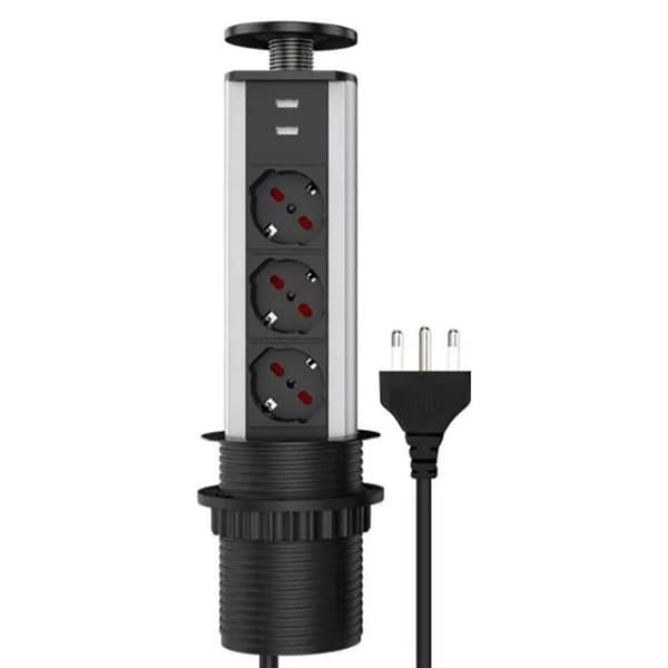 Desktop stikkontakt Multifunktionel 3 stik 2 USB porte Moderne KLB