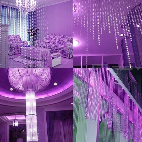 Transparent gardin med kristallpärlor
