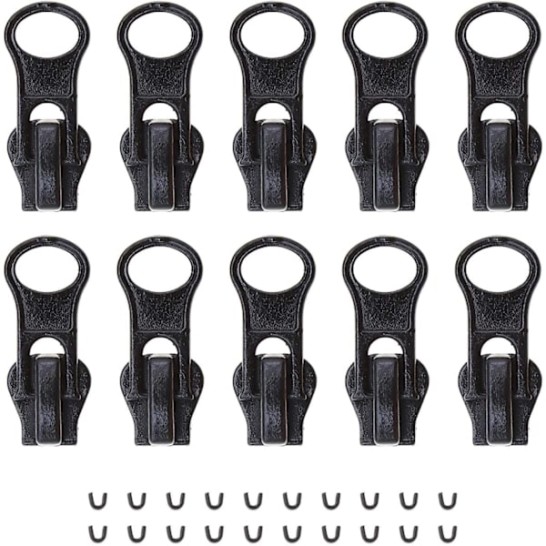 10 st svarta blixtlås-dragkedjor med U-formade blixtlås reparations- och utbyteskit för jackor, jeans, jackor, byxor, ryggsäckar 27x11mm