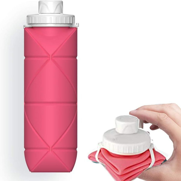 Hopfällbar vattenflaska BPA-fri silikon läcksäker rosa KLB