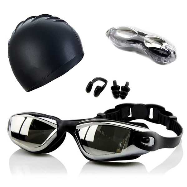 Svømmebriller, antidugg svømmebriller, lekkasjesikker UV-beskyttelse (1 svart antib