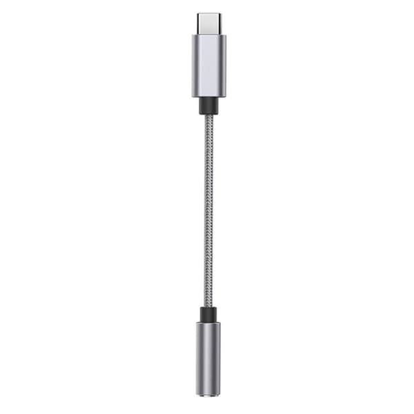 USB C til 3,5 mm lydadapter flettet type C han til hovedtelefon grå
