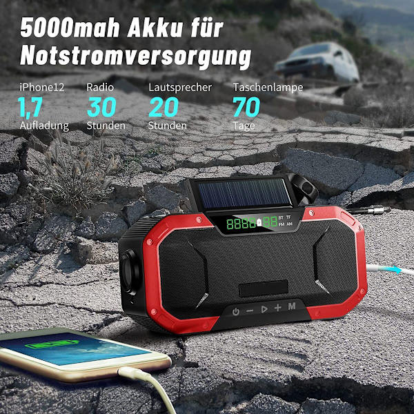 Hätäradio aurinko FM/AM aurinkokäyttöinen kampiradio LED-lukuvalolla KLB