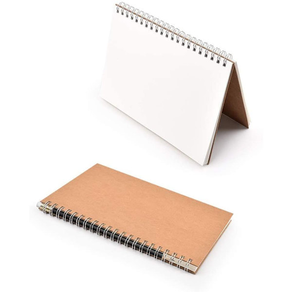 Noteblok A5 spiralbundet notesbog blank skitseblok kraftpapir 2 stk