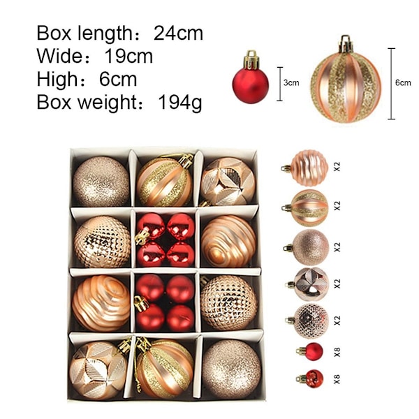 Okrossbara Oregelbundna Julgranskulor, Set om 26, Guld (60mm) och Röd (30mm) KLB