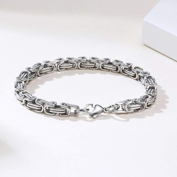 Titanium link armbånd, firkantet byzantinsk rustfrit stål stil