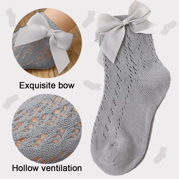 Andningsbara mesh-strumpor, babystrumpor med rosett, S KLB