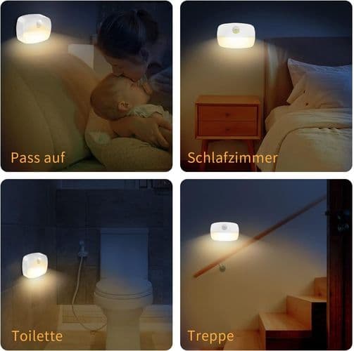 LED nattlys med bevegelsessensor, 8 stk, lite nattlys for barn