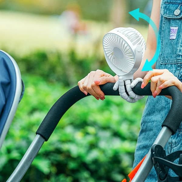 Bærbar blæksprutteventilator til klapvogn, lavet af ABS, PP og hvid
