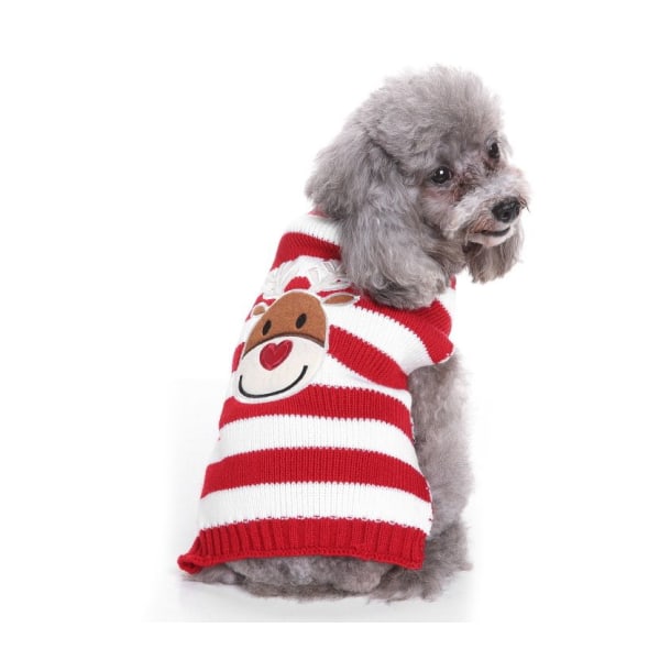Vinter hundetrøje, julemønstret sweater, strikket vinterjakke, moderigtig sweater til kæledyrstøj Elk L