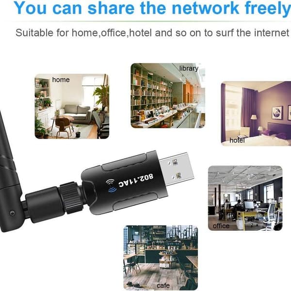 WiFi-adapter til pc, 1200 Mbps USB 3.0 trådløst netværk WiFi