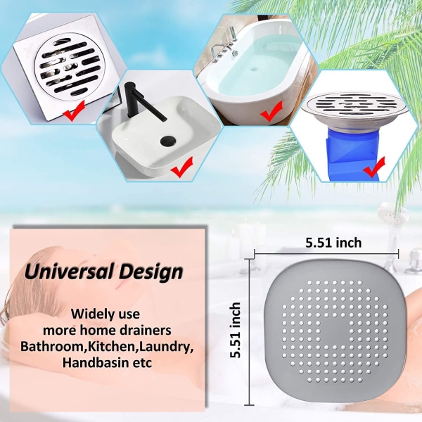 Hårförlängningar, fyrkantig avgashuva för dusch Silikonhårpluggar med sugkoppar, set med 2 enkel installation (Off White)
