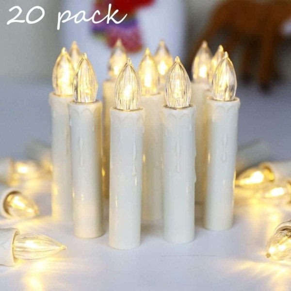 20 LED-lys, fjernkontroll og batterier, dimbare flammefrie lys
