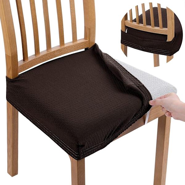 Vattentäta stolsöverdrag för matstolar, set om 4, avtagbara tvättbara stretchiga jacquardstolsöverdrag, inga ryggöverdrag, bruna
