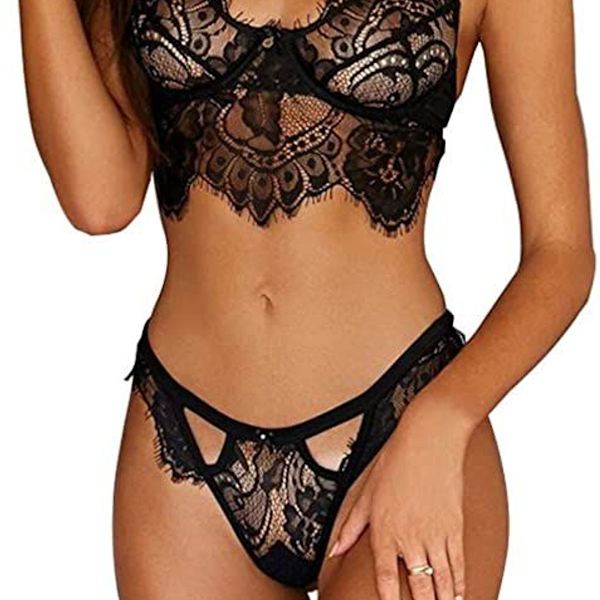 Seksikäs alusvaatesetti, thong-pitsinen push-up-viettelys naisten vartaloalusasut