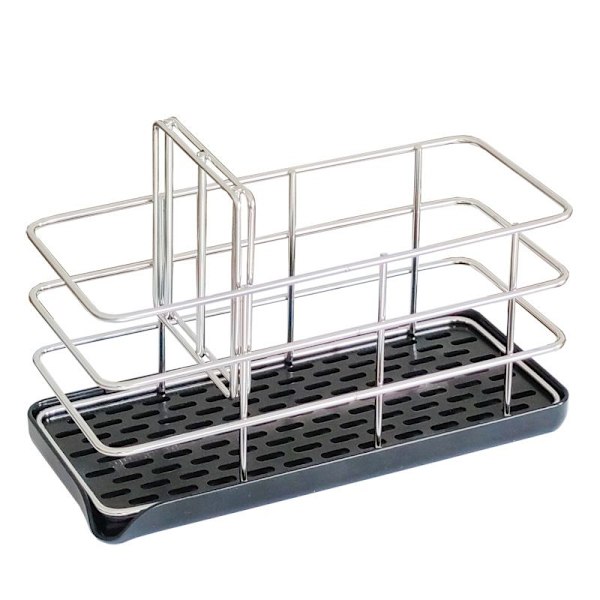 20*8,5*10cm Kjøkken Rustfritt Stål Rengjøring Oppvaskhylle, Spisepinner Avløpskurv, Svampestativ, Vask Benkeplate Hylle