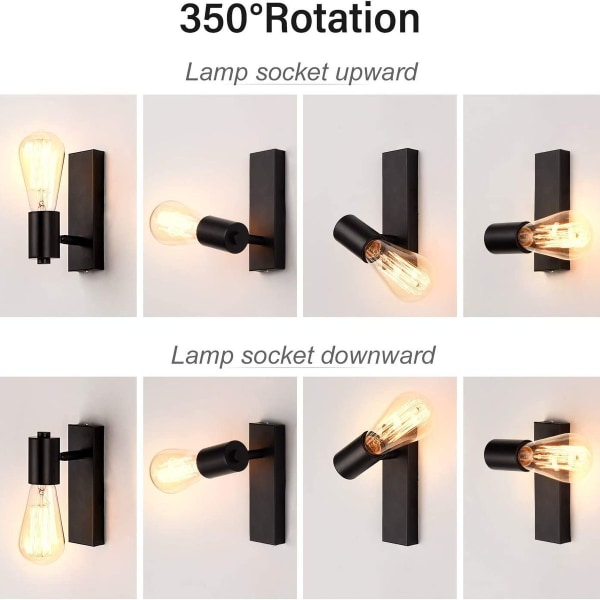 2-pack industriella vägglampor för inomhusbruk, retrodesign, väggspotlight