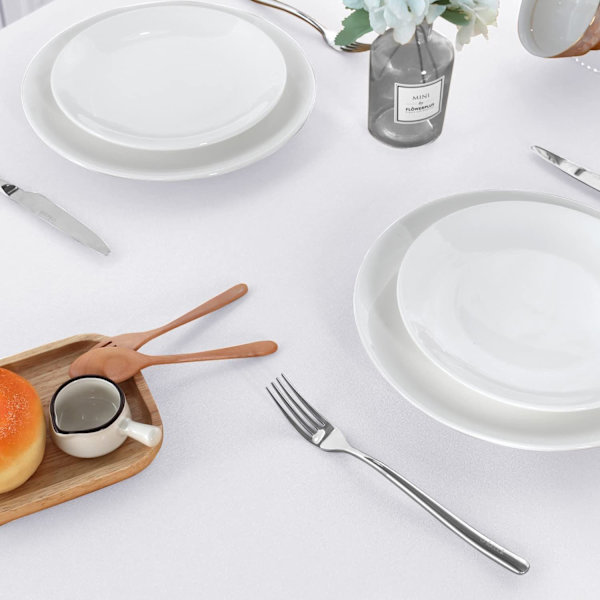 Hvit duksett med 2 stk, 58 x 108 tommer, vaskbar polyester duk flekk- og rynkebestandig for spisebord, buffet og camping