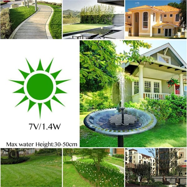 Solcelledrevet springvandspumpe, solcelledrevet vandfontænepanel 1,4W 4\"
