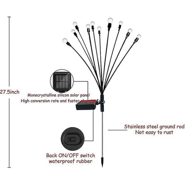 2-pack 10 solcellslampor, 10 LED utomhus vattentäta solcellslampor